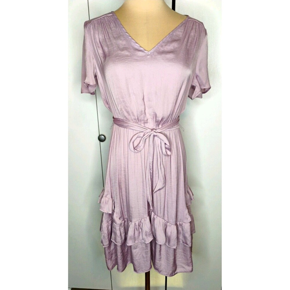 Simply Vera Vera Wang lavender Satin A-Line Dress XS V-Neck tiered ruffle bottom